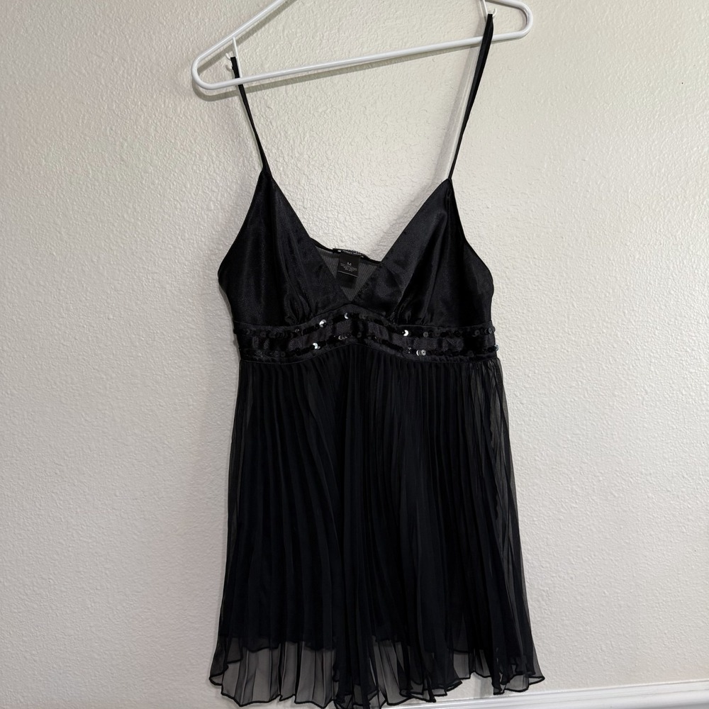 Fantasies Morgan Taylor Babydoll Cami Night Dress Womens Medium Black Sequin VTG